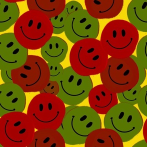 Red and Green Smiley faces on yellow / Jumbo Scale