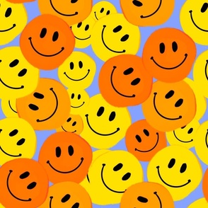 Happy Smiley Faces in Orange and Yellow on Purple / Large Scale