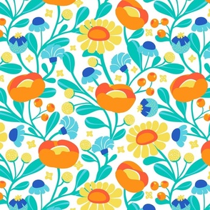 Flower Meadow Yellow, Orange and Turquoise