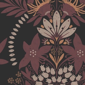 (large) textured modern victorian art deco floral black burgundy white
