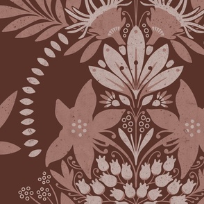 (large) textured modern victorian art deco floral mocha brown