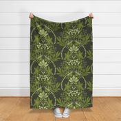 large textured modern victorian art deco floral olive mossy sage dark green