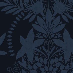 (large) textured modern victorian art deco floral black dark blue
