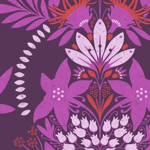 (large) textured modern victorian art deco floral violet pink red