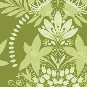 (large) textured modern victorian art deco floral green moss