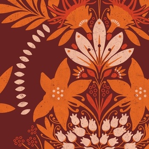 (large) textured modern victorian art deco floral dark orange