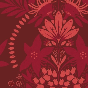 (large) textured modern victorian art deco floral dark red