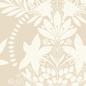 (large) textured modern victorian art deco floral beige white