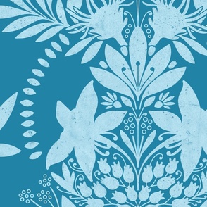 (large) textured modern victorian art deco floral aqua blue cyan