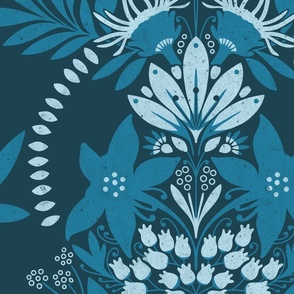 (large) textured modern victorian art deco floral dark blue aqua