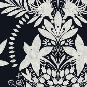 (large) textured modern victorian art deco floral black white