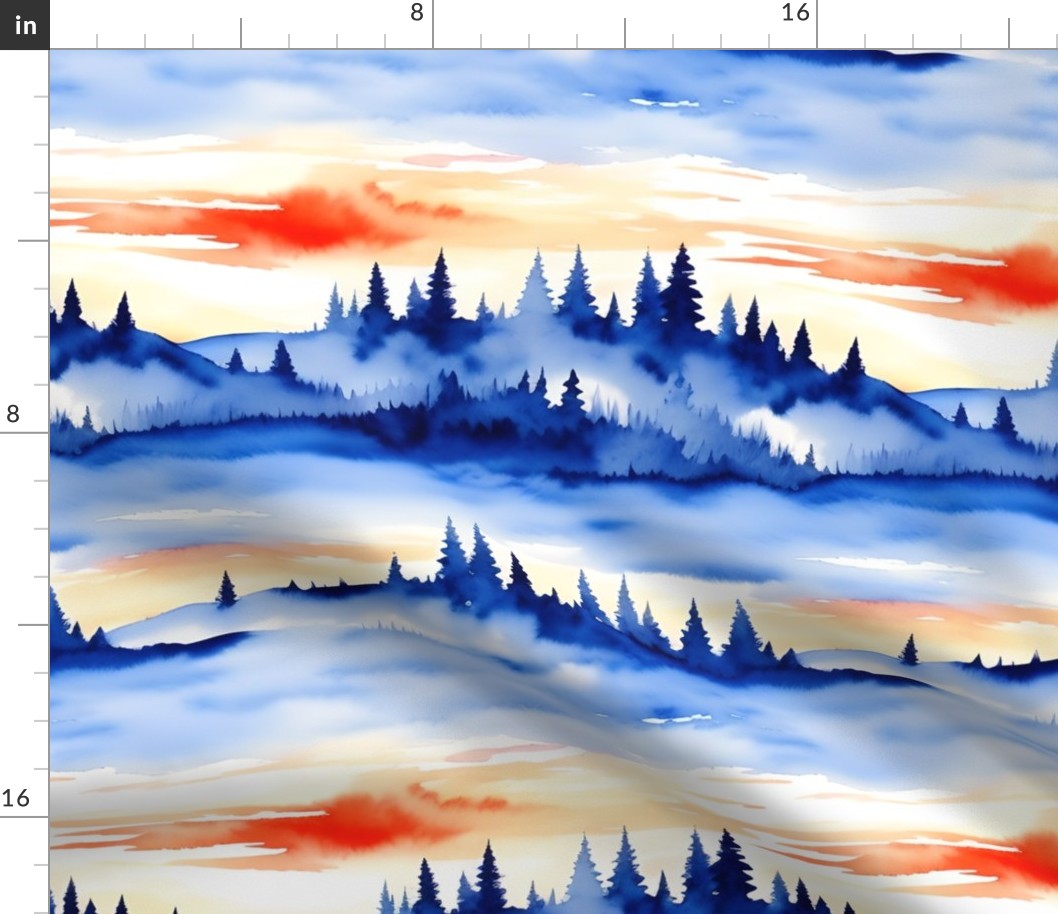 Watercolor sunset landscape (big scale)