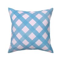 Gingham Classic Blue Diagonal Checker on Pastel Pink - Large