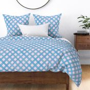 Gingham Classic Blue Diagonal Checker on Pastel Pink - Large