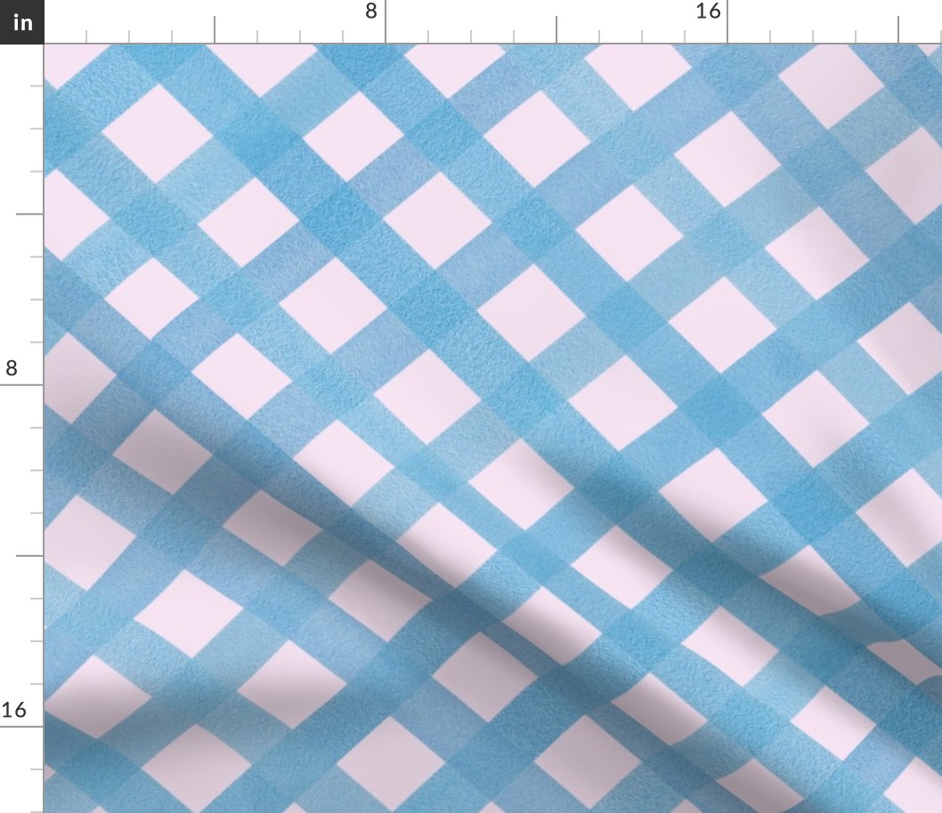 Gingham Classic Blue Diagonal Checker on Pastel Pink - Large