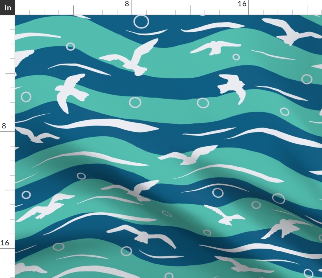 Gulls Over Waves 