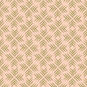 Hand-painted Boho Desert Grass Crosshatch in Peach Clay & Olive Green  