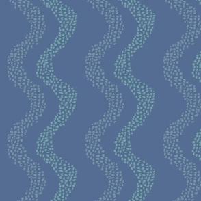 (M) retro Ocean inspired Abstract spotted stripe waves in denim blue and seamist green