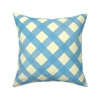 Gingham Classic Blue Diagonal Checker on Pastel Yellow - Large