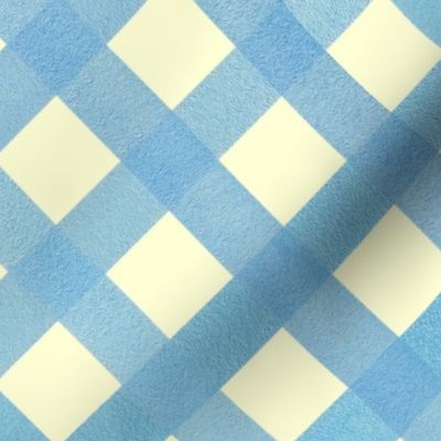 Gingham Classic Blue Diagonal Checker on Pastel Yellow - Large