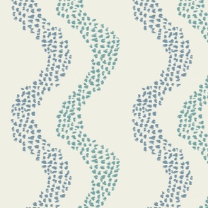 JUMBO retro Ocean inspired Abstract spotted stripe waves in off white, blue and green sea mist