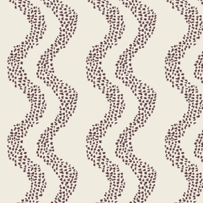 (M) Abstract hand drawn spots 70s stripe waves in deep dark purple and off white