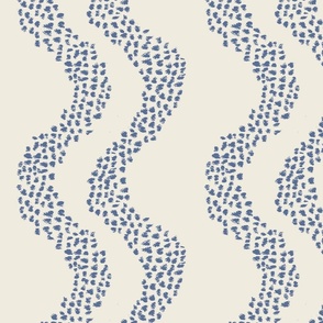 JUMBO Modern wavy stripes in textured abstract dots in sea ocean blue and rich off white