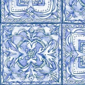 Watercolor blue vintage tile 