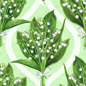 Bouquet of lilly of the valley flowers on green