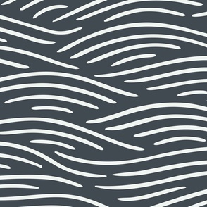 [L] Flowing waves - nautical coastal design, white lines on black