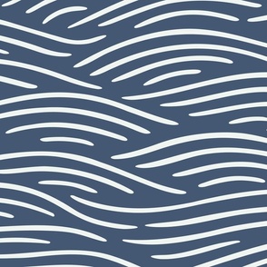 [L] Flowing waves - nautical coastal design, white lines on indigo blue
