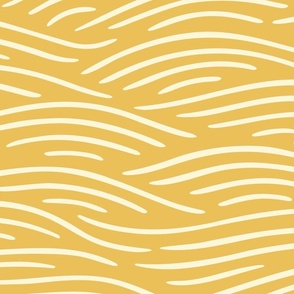 [L] Flowing waves - nautical coastal design, cream lines on sunny yellow
