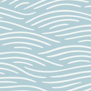 [L]  Flowing waves - boho beach coastal design, white lines on pastel blue
