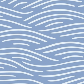 [L]  Flowing waves - nautical coastal design, white lines on sky blue