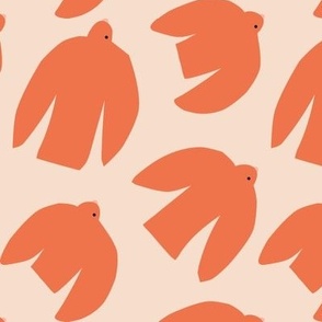 Simple Birds - Medium - Coral Red on Off White