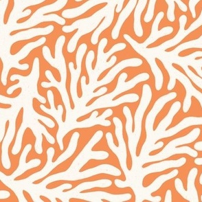 Ocean Life: Ivory White Coral Silhouettes on Red Orange Background