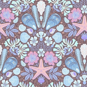 Scandinavian Beach Flora Damask Moody Blues