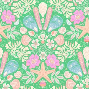 Scandinavian Beach Flora Damask_Spring Green