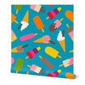 Icecream and lolly scatter on turquoise - medium large scale by Cecca Designs