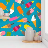 Icecream and lolly scatter on turquoise - medium large scale by Cecca Designs