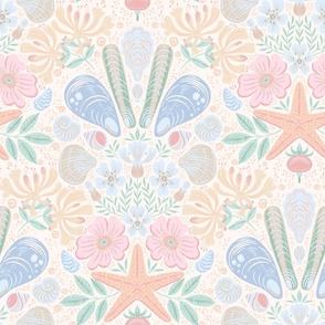 Scandinavian Beach Flora Damask_Pastel Beach