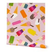 Icecream and lolly scatter on cotton candy pink  - large scale by Cecca Designs
