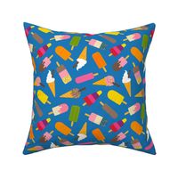 Icecream and lolly scatter on mid blue - medium scale by Cecca Designs