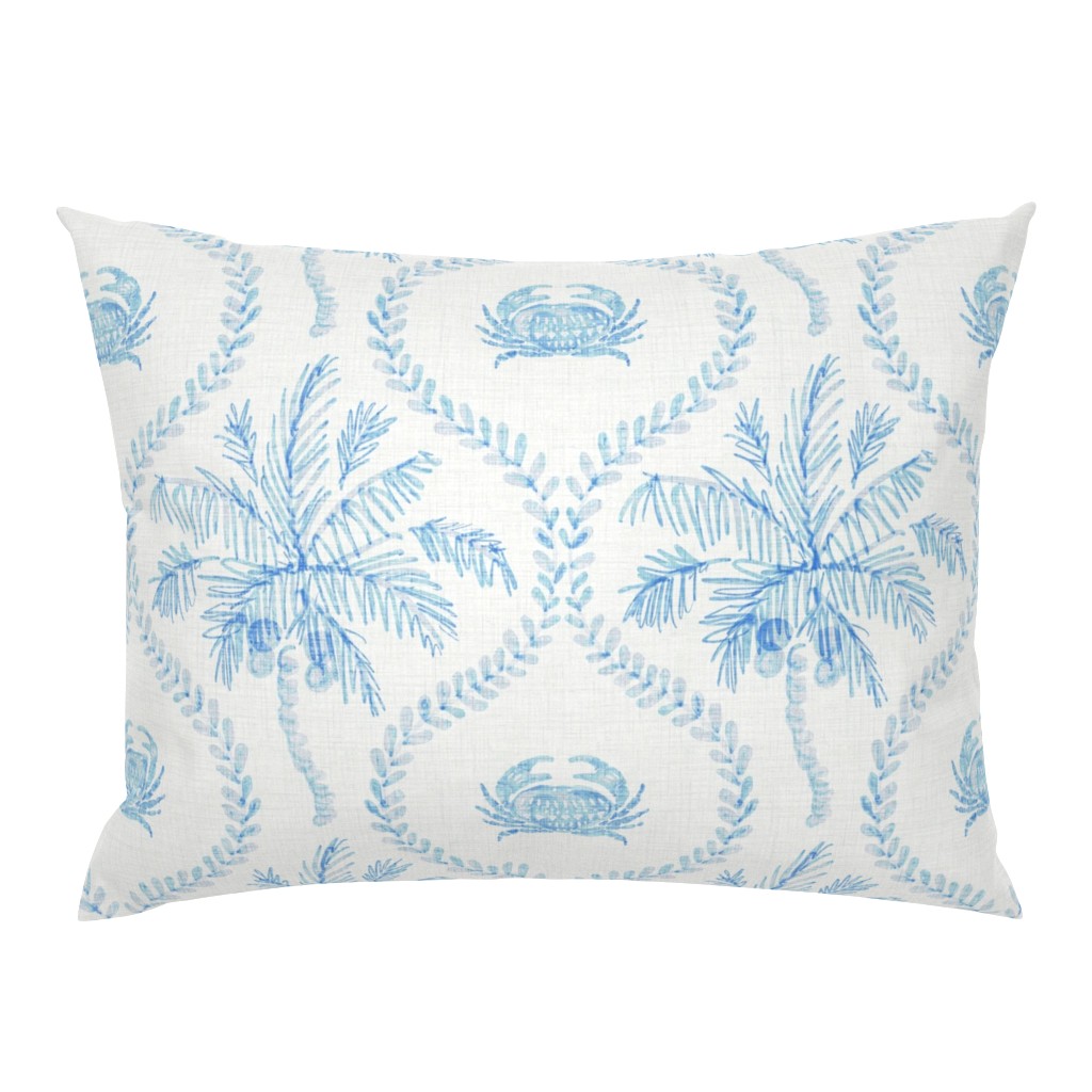 (large) St Barts Tropical Palms and Crabs Wavy Ogee in Textured Azure Blue