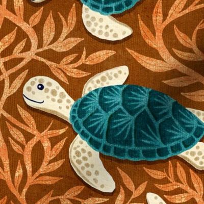 Turtle Treasures in Warm Brown, Orange and Teal Large