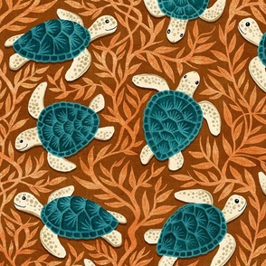 Turtle Treasures in Warm Brown, Orange and Teal Large