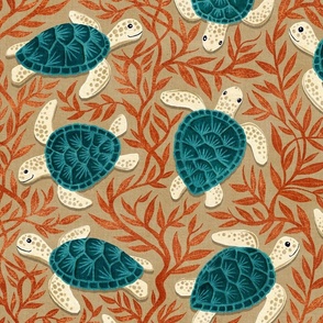 Turtle Treasures in Rust, Teal and Tan Large