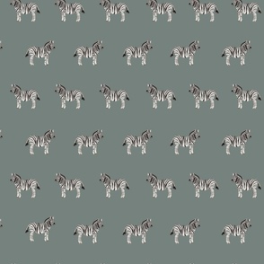 Hand Painted Zebras In Rows On Sage Green Large