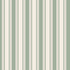 Simple Vintage Ticking - green and cream 