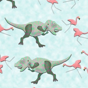 Tyrannosaurus Rex vs Lawn Flamingos Large Scale